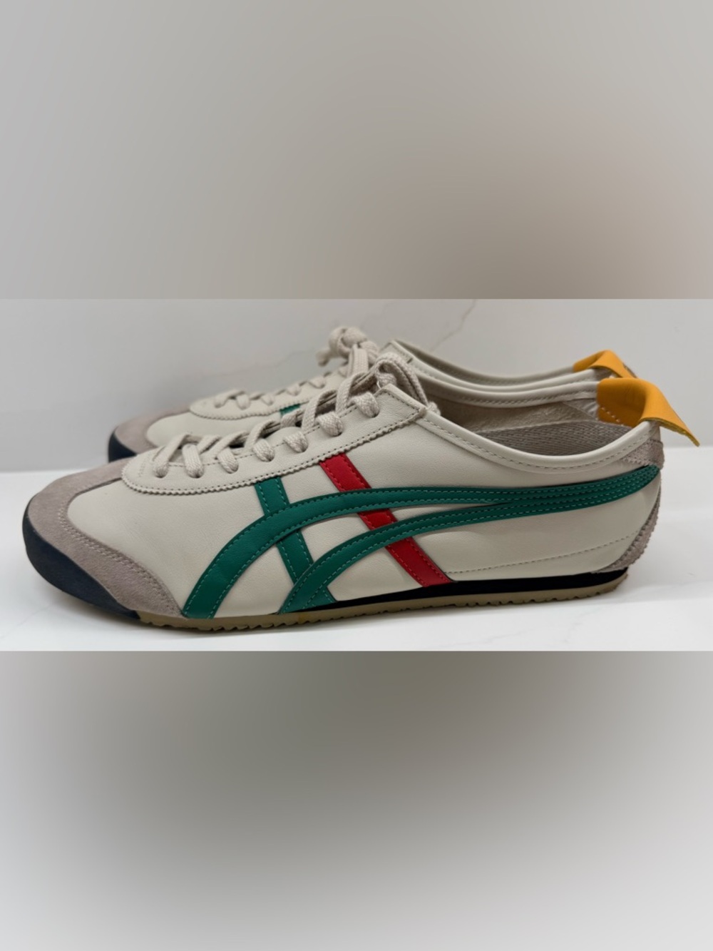 Onitsuka Tiger by Asics Cream Sneakers with Green and Red Stripes